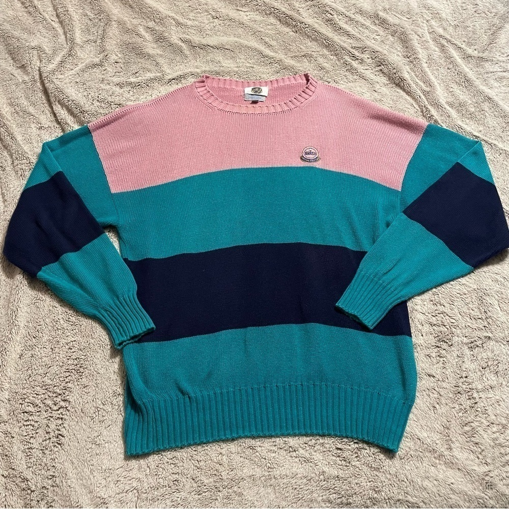 RARE Vintage PGA National Golf Club Colorblock 80’s Sweater Pink Teal Blue